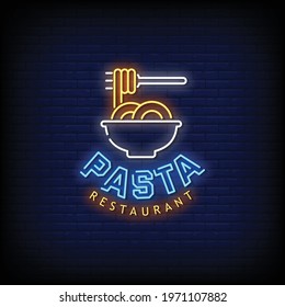 Pasta Restaurant Logo Neon Signs Style Text Vector