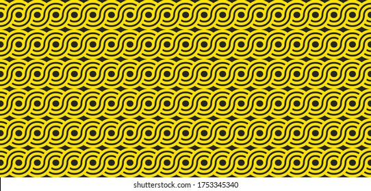 Pasta seamless geometric abstract pattern for packaging, wrapping paper. Spaghetti or noodles background for textiles, print, fabric. Vector yellow flat illustration