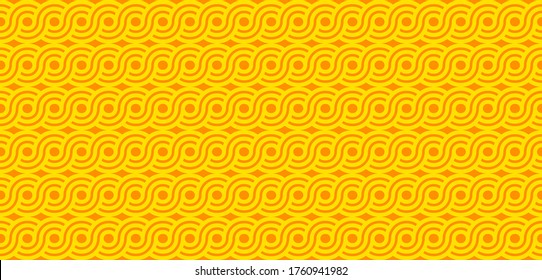 Pasta seamless geometric abstract pattern for packaging, wrapping paper. Spaghetti or noodles background for textiles, print, fabric. Vector yellow flat illustration