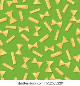 Pasta seamless pattern isolated on white. Staple food of traditional Italian cuisine. Noodle made from unleavened dough formed into sheets. Endless texture with pasta for wallpapers design. Vector