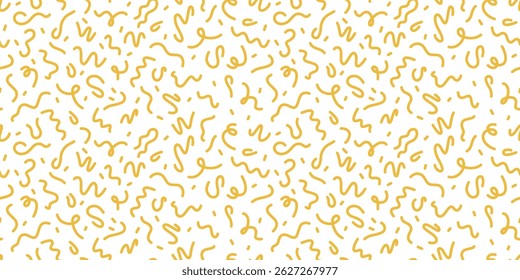 Padrão sem emenda da massa. Fundo espaguete italiano. Desenho de ramen amarelo do Japão. Textura de macarrão chinês. Desenhar o padrão de linha ondulada. Comida desenhada à mão bg. Ilustração vetorial isolada sobre fundo branco.