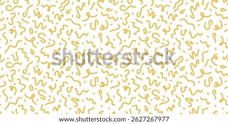 Pasta seamless pattern. Italian spaghetti background. Yellow japan ramen design. Chinese noodle texture. Doodle wavy line pattern. Hand drawn food bg. Vector illustration isolated on white background.