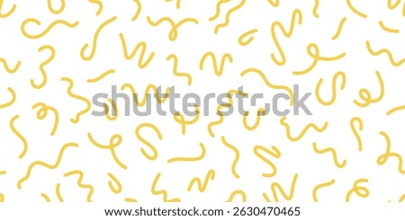 Pasta seamless pattern. Italian spaghetti background. Yellow japan ramen design. Chinese noodle texture. Doodle wavy line pattern. Hand drawn food bg. Vector illustration isolated on white background.