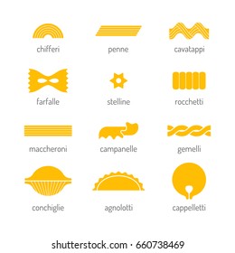 Pasta. Set of colored flat icon of food. Objects for design