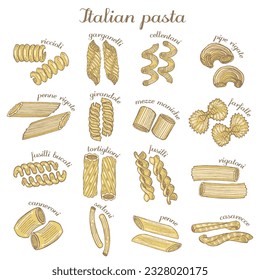 Pasta Set. Italian Pasta in Hand Drawn Style for Surface Design Fliers Prints Cards Banners. Vector Illustration