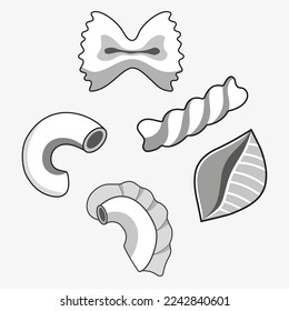 Pasta, set, lines, minimalism, food, monochrome vector graphics.