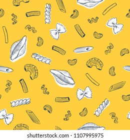 Pasta set ,seamless pattern vector. Hand draw sketch vintage style.