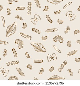 Pasta set ,seamless pattern vector. Hand draw sketch vintage style.