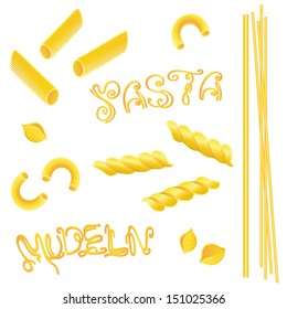 Pasta set with spaghetti and noodles.