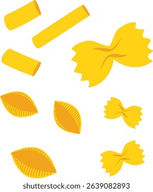 Pasta Shapes isolated - Farfalle, Rigatoni, Shells 
