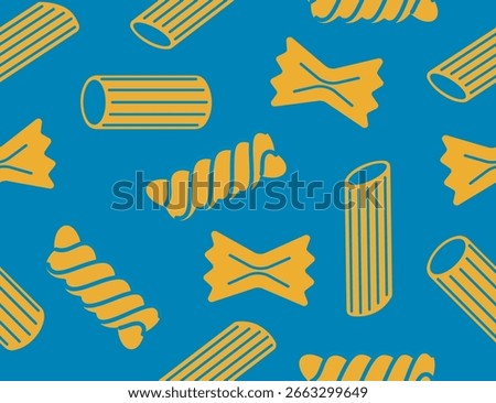 Pasta shapes seamless pattern illustration. Minimalist penne and fusillu vector for packaging and textiles