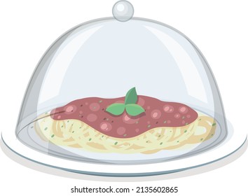 Pasta with Simple Tomato Sauce with glass cover on white background illustration