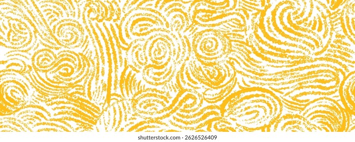 Pasta, spaghetti chalk endless pattern. Macaroni, tagliatelle yellow texture print. Wavy abstract vector lanes, curvy nature illustration. Traditional Italian, Chinese of Japan food. Kitchen decor