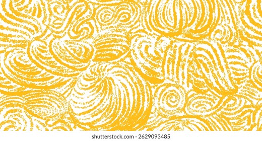 Pasta, spaghetti chalk seamless pattern. Macaroni, tagliatelle yellow texture print. Wavy abstract ball for knitting, farm agriculture stack. Kitchen decor, narure dry grass, abstract repeat textile
