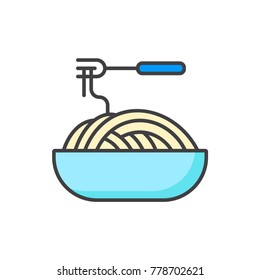 Pasta spaghetti flat line colored icon.