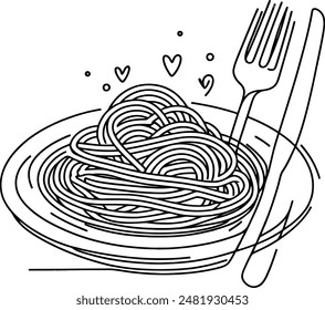 Pasta y espagueti Ilustración vectorial Lineart