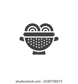 Pasta strainer vector icon. filled flat sign for mobile concept and web design. Kitchen Colander glyph icon. Symbol, logo illustration. Vector graphics