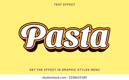 Pasta text effect template in 3d design. Text emblem for advertising, branding, business logo