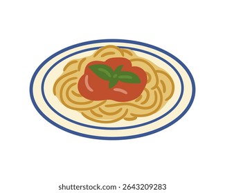 Massa com molho de tomate e ervas para um clássico italiano prato tema ilustração humana, sem envolvimento de IA. Criado no Adobe Illustrator manualmente.
