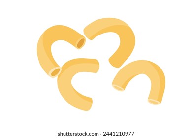 Tipo de pasta conchiglie en estilo plano en forma de conchas aisladas sobre fondo blanco. Dieta de carbohidratos. Ilustración vectorial de dieta compleja de nutrientes. Comida tradicional italiana para el menú, la tienda, el embalaje.