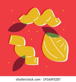 Tipos de símbolos de pasta material ilustración vectorial. Iconos de comida italiana de estilo retro.