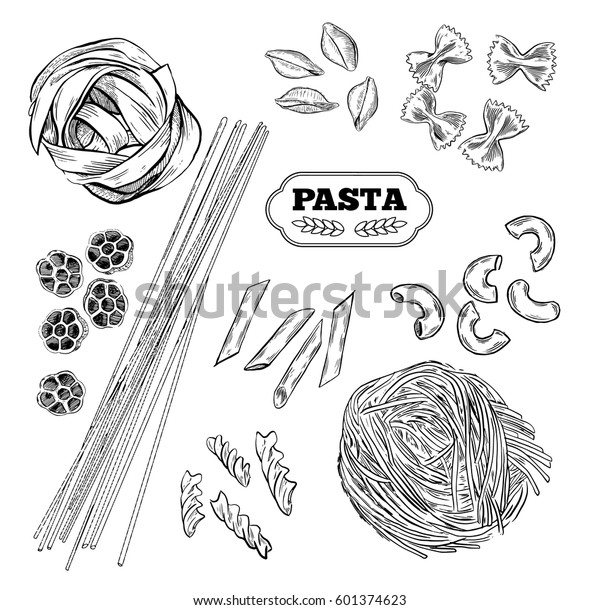 Pasta Vector Hand Drawn Isolated Set Stock Vector (royalty Free) 601374623