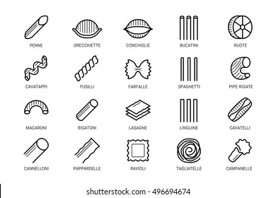 Pasta Vector Icon Set In Thin Line Style