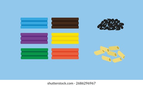 Ilustración vectorial de pasta en estilo plano. Conjunto de iconos de pasta.