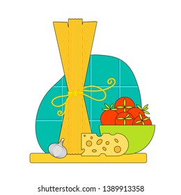 Pasta vector image. Cooking spaghetti illustration. Concept for recipes. Flat design
