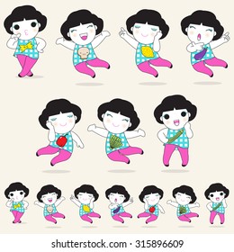 Pasta And Vegetables Character illustration set