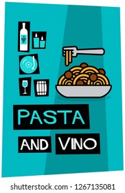 Pasta and Vino Retro Style Poster Design