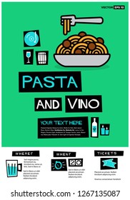 Pasta and Vino Retro Style Poster Design