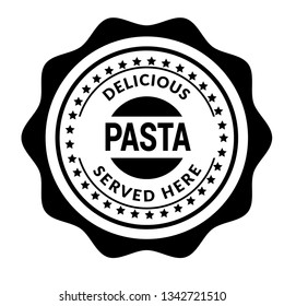 Pasta vintage label - sticker,emblem,seal,rubber stamp.Pizza - served here,delicious.Designed for product label.