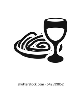 pasta and wine glass icon illustration isolated vector sign symbol