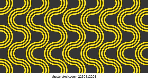 Pasta yellow abstract banner with wavy lines. Macaroni flat background. Pasta curly pattern. Vector illustration