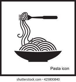 Pastas icon or logo isolated on white. Vector stylized Spaghetti or noodle with fork template for internet, design, decoration. Authentic Italian food 