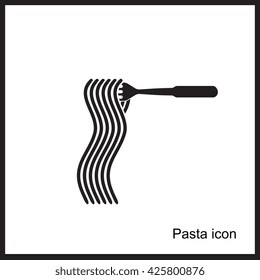 Pastas icon or logo isolated on white. Vector stylized Spaghetti or noodle with fork template for internet, design, decoration