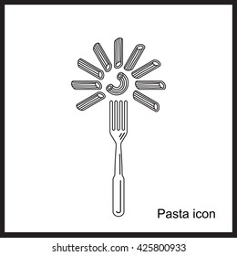 Pastas icon or logo isolated on white. Vector stylized Spaghetti or noodle with fork template for internet, design, decoration