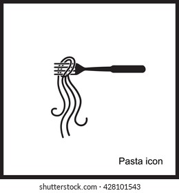 Pastas icon or logo isolated on white. Vector stylized Spaghetti or noodle with fork template for internet, design, decoration