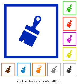 Paste with brush flat color icons in square frames on white background