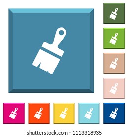 Paste with brush white icons on edged square buttons in various trendy colors