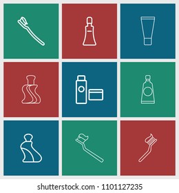 Paste icon. collection of 9 paste outline icons such as cream tube, tooth brush. editable paste icons for web and mobile.