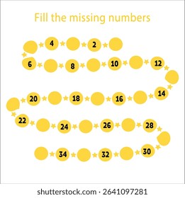 Paste the missing numbers 1-35. Handwriting practice. Learning numbers for kids. Education developing worksheet. Activity page. Game for children. Isolated vector illustration in cute cartoon style.14