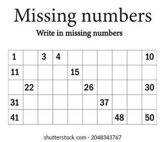 Paste the missing numbers. handwriting practice. learning numbers for kids