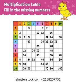 Paste the missing numbers. Learning multiplication table. Handwriting practice. Education developing worksheet. Color activity page. Game for children. Easter theme.