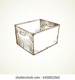 Pasteboard blank old square case isolated on white backdrop. Freehand outline ink pen hand drawn scribble picture sign sketchy in grunge art retro scribble style. Closeup top view with space for text