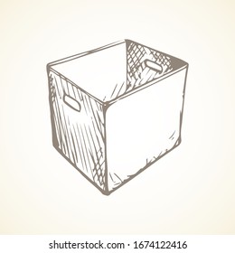 Pasteboard blank old square case isolated on white backdrop. Freehand outline ink pen hand drawn scribble picture sign sketchy in grunge art retro scribble style. Closeup top view with space for text