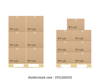 Pasteboard boxes on wooded pallet. Vector illustration.