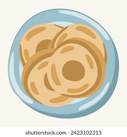 Pasteis de nata. Traditional portuguese dessert on plate. Vector isolated illustration.