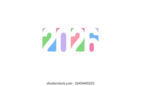 Pastel Abstract 2026 Typography With Cutout Paper Shapes. Modern Design For Seasonal Greetings, Creative Projects, Trendy Layouts Or Decorative Use. Vector Illustration.